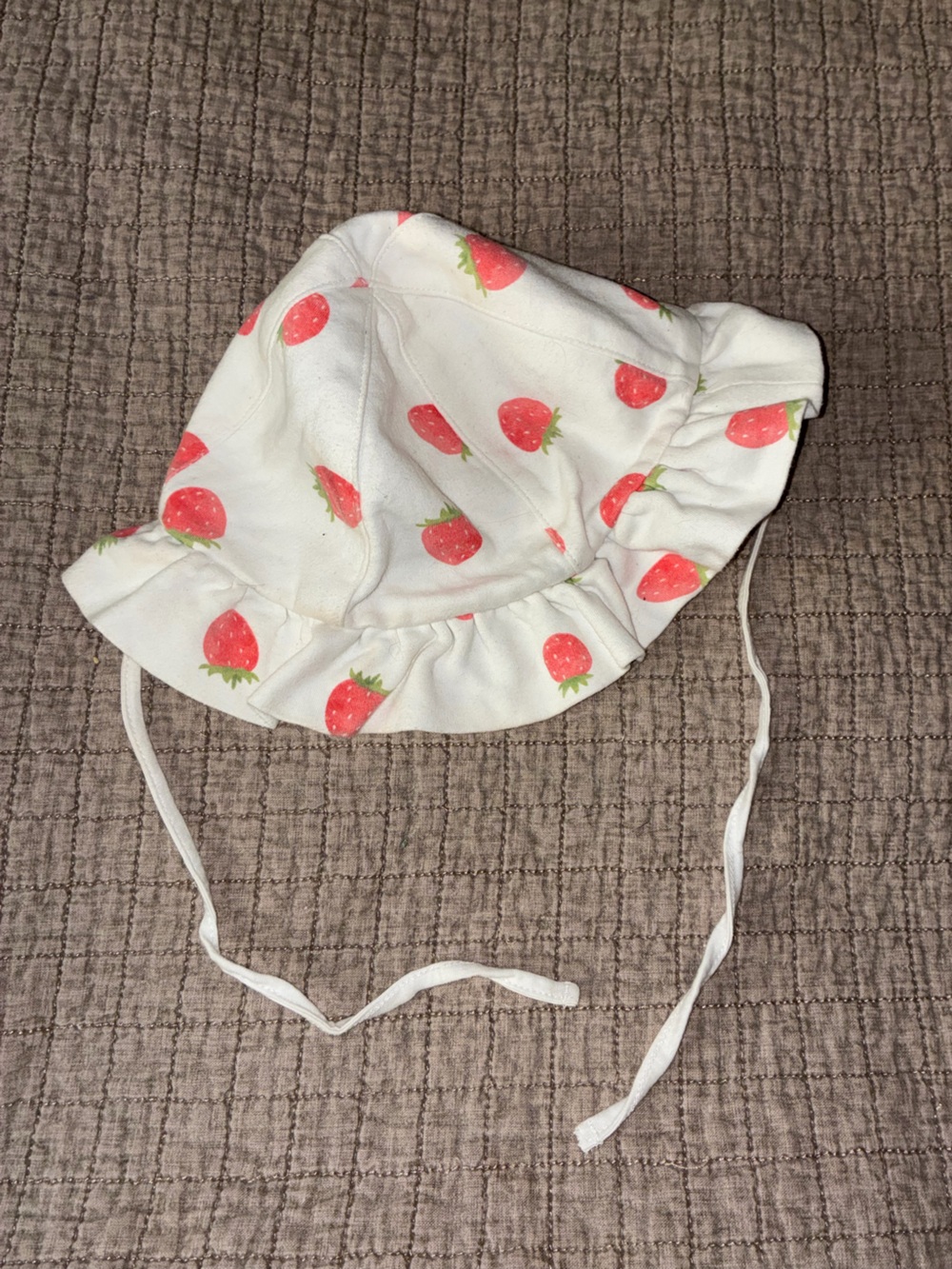 Reborn White Sun Hat with Pink Strawberry Print